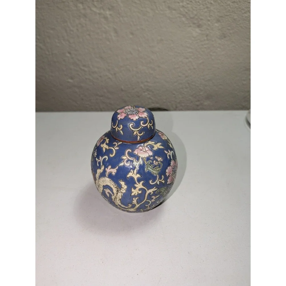 Vintage Ginger Jar Porcelain Floral Dragon Famille‎ Rose Asian China Spice Jar
